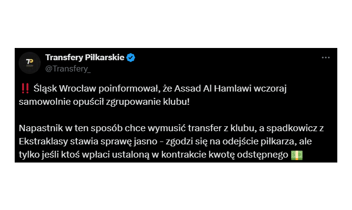 HIT! Śląsk poinformował, że piłkarz SAMOWOLNIE OPUŚCIŁ ZGRUPOWANIE!